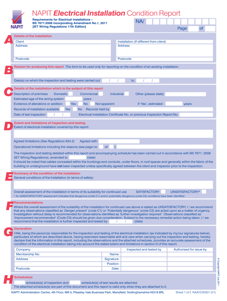 The EICR report must be provided to the landlord upon completion of the electrical inpection